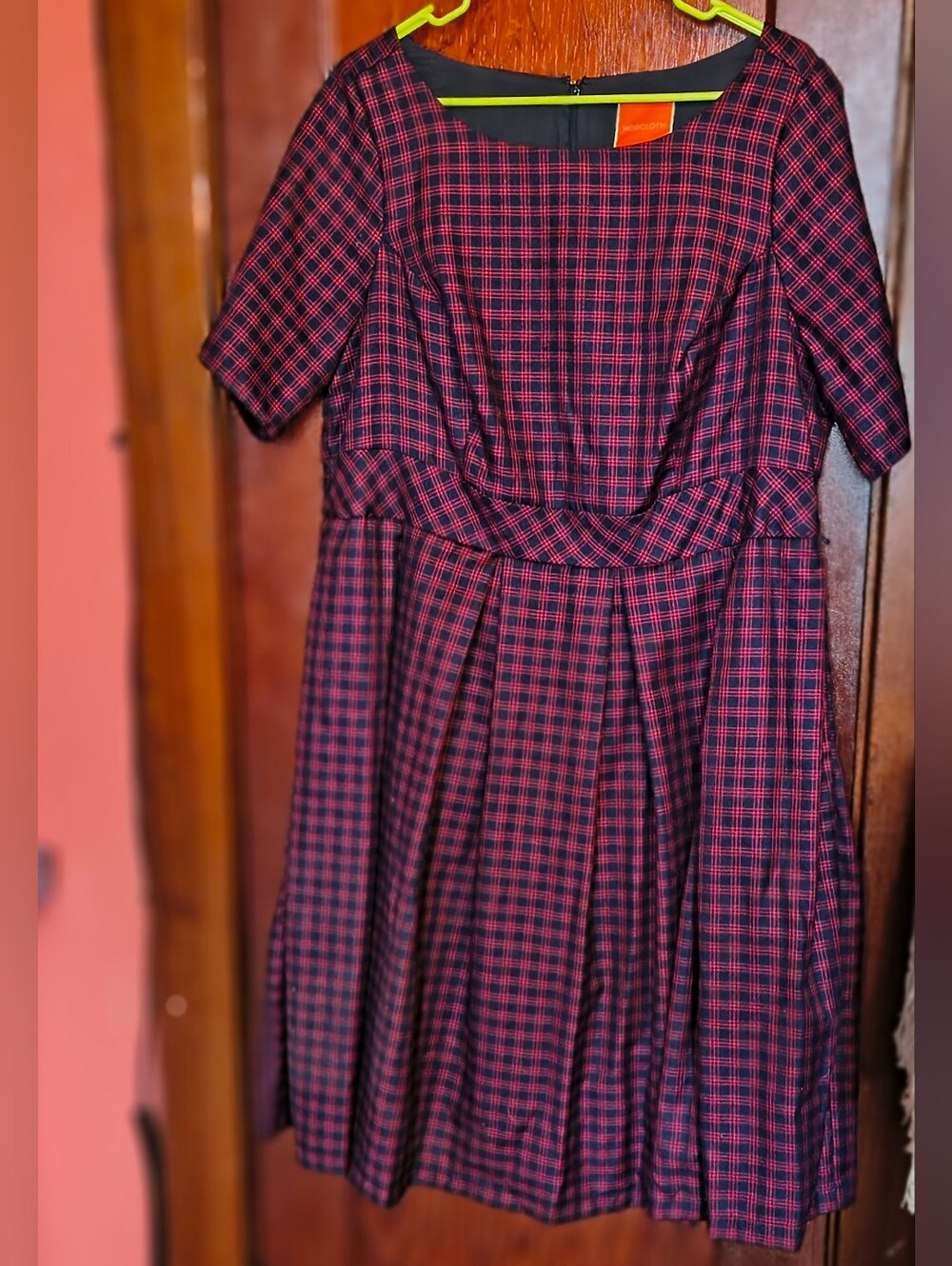 ModCloth Red and Blue Plaid Retro Full Skirt Dress With Pockets.  2x